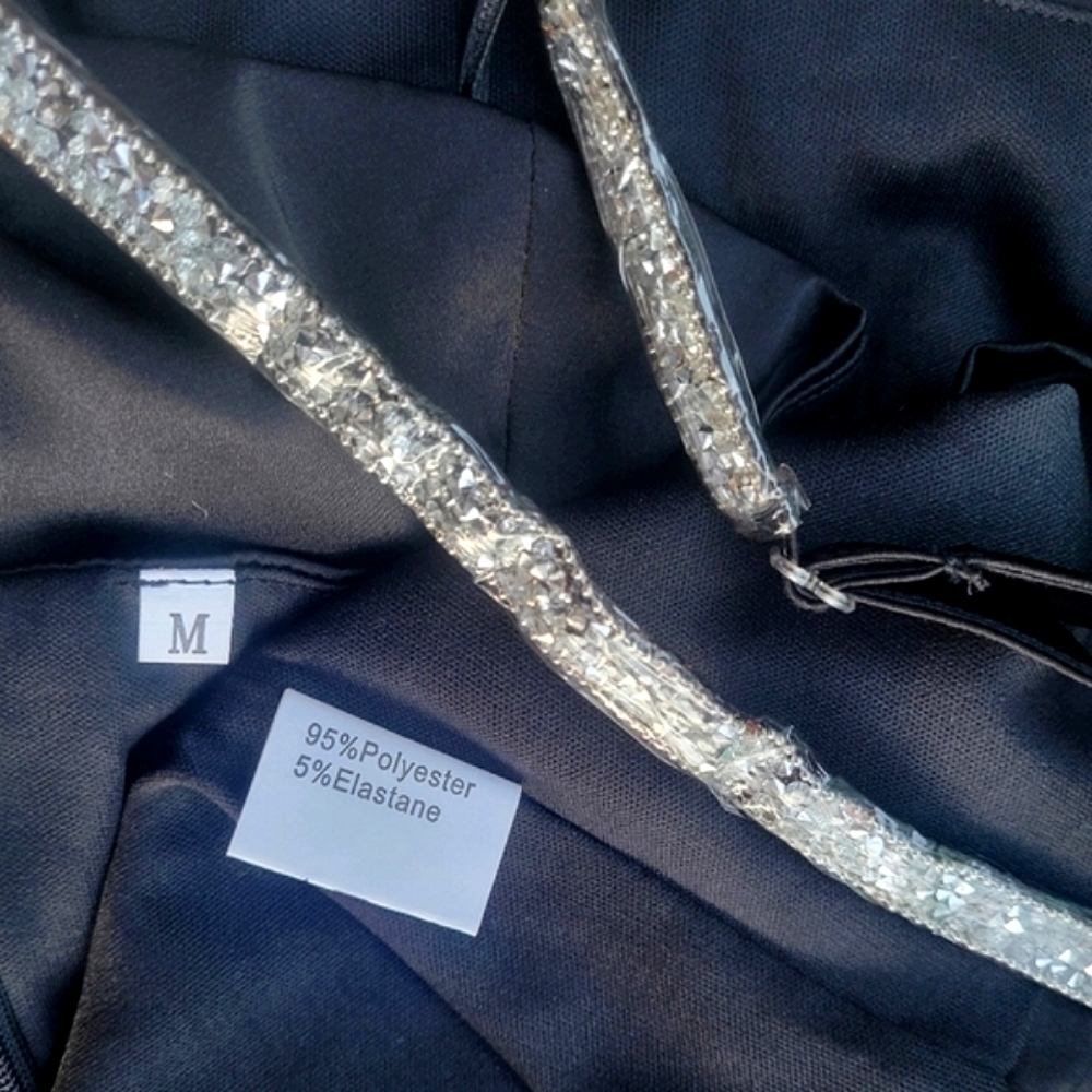 NEW Black Satin Diamante Strap Mini Dress - Picture 17 of 17